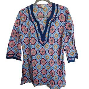 J. Crew Womens Geometric Medallion Print Tunic Size M Poplin Cover Up Top Resort